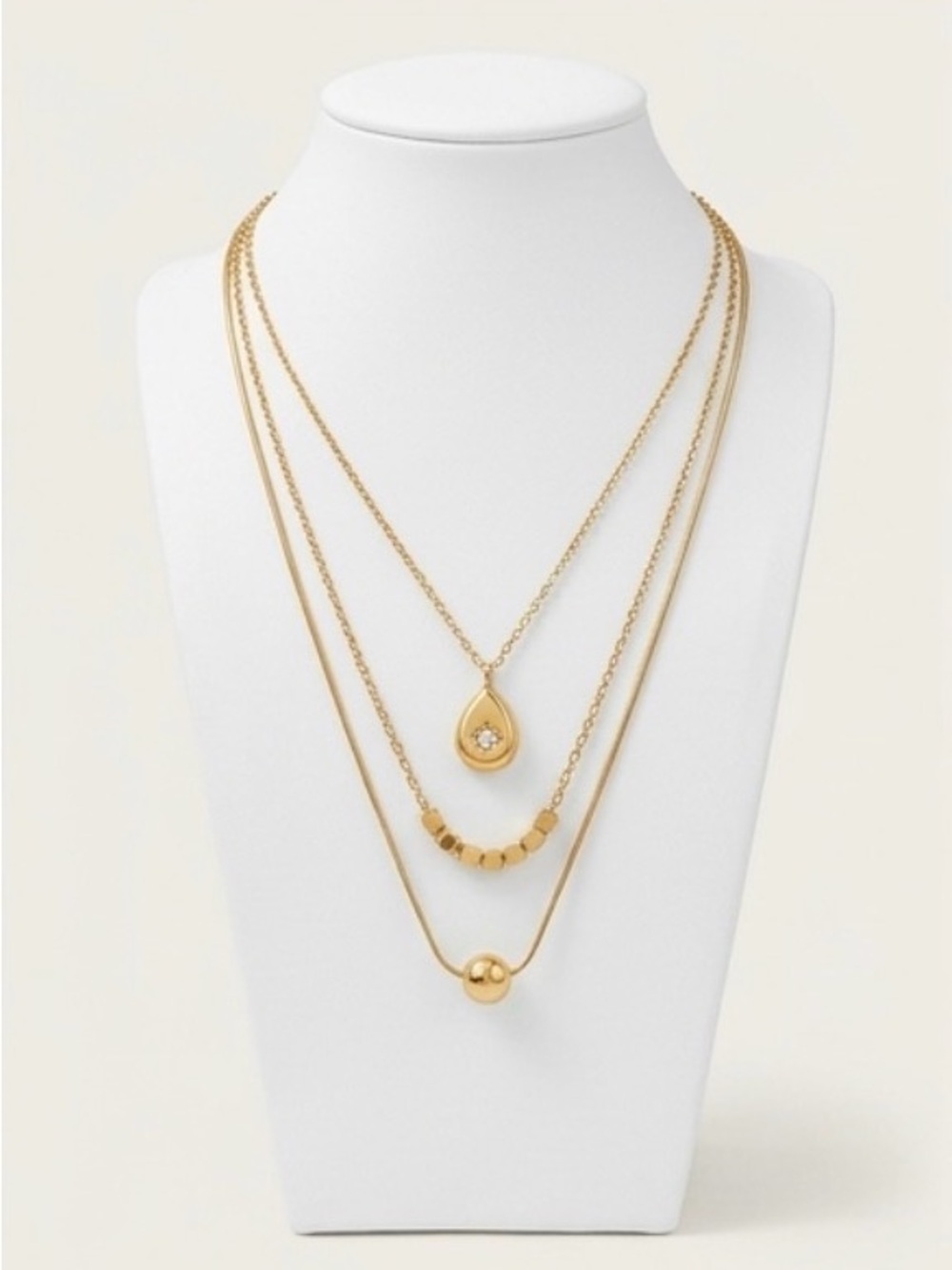 NWT 3 Piece Gold Layered Teardrop & Bead Pendant Necklace Set